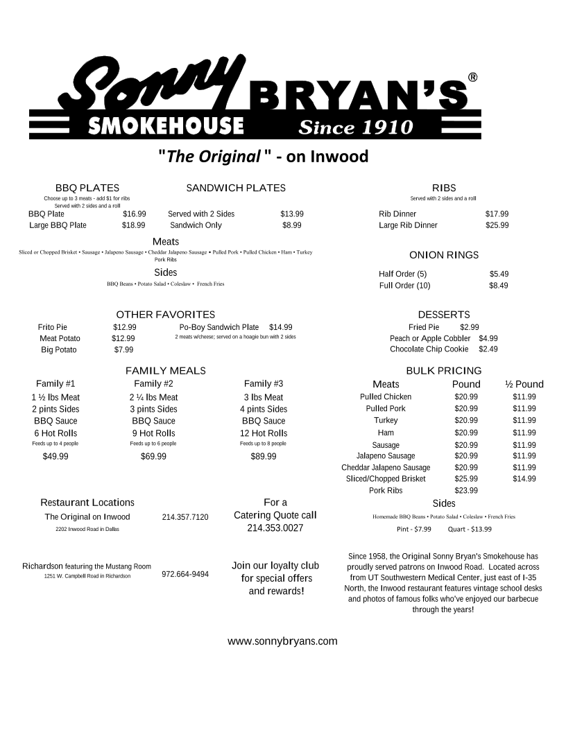 Sonny Bryan's Smokehouse Menu - Image 1